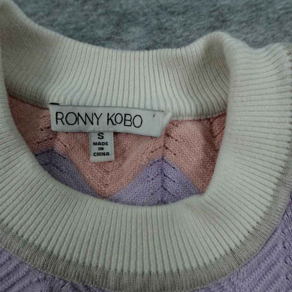 Ronny Kobo Sweater Womens Small Multicolor Pastel Jada Chevron Knit Striped Crew - Picture 3 of 10